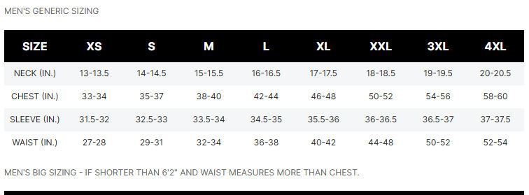 fanatics hockey jersey sizing chart
